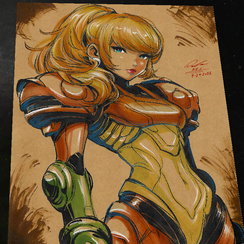 Zero Suit Samus Aran Super Metroid Art Print Signed 8.5x11 | Art by Keyeske