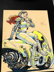 Retro Futuristic Biker Girl Original - Marvel art print by Keyeske