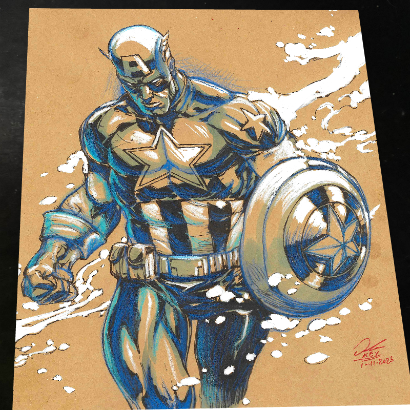 Captain America Art Print Signed 8.5x11 | Art by Keyeske