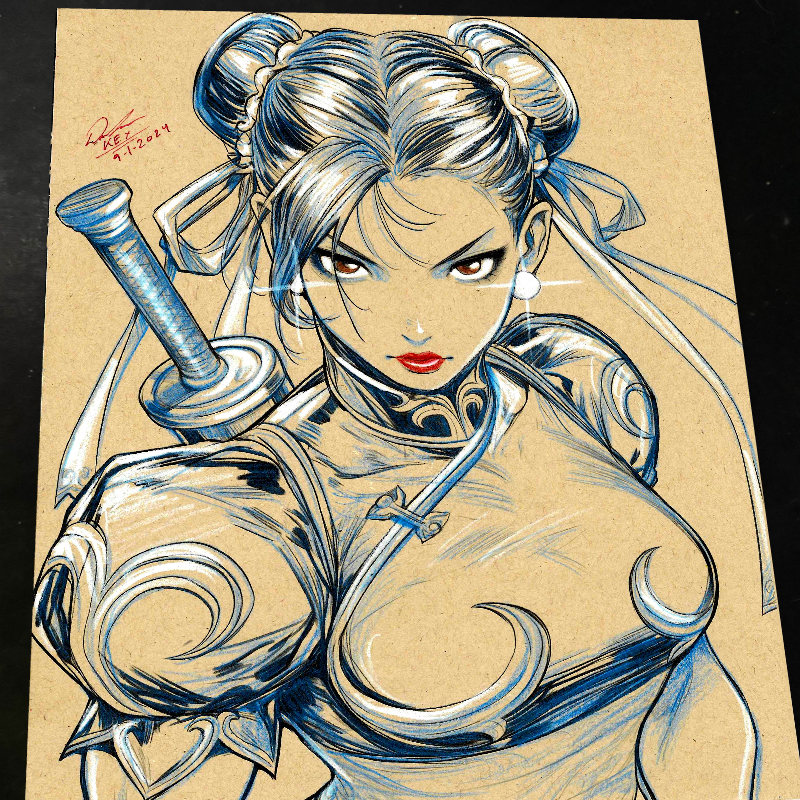 Chun Li Street Fighter Art Print Signed 8.5x11 | Art by Keyeske