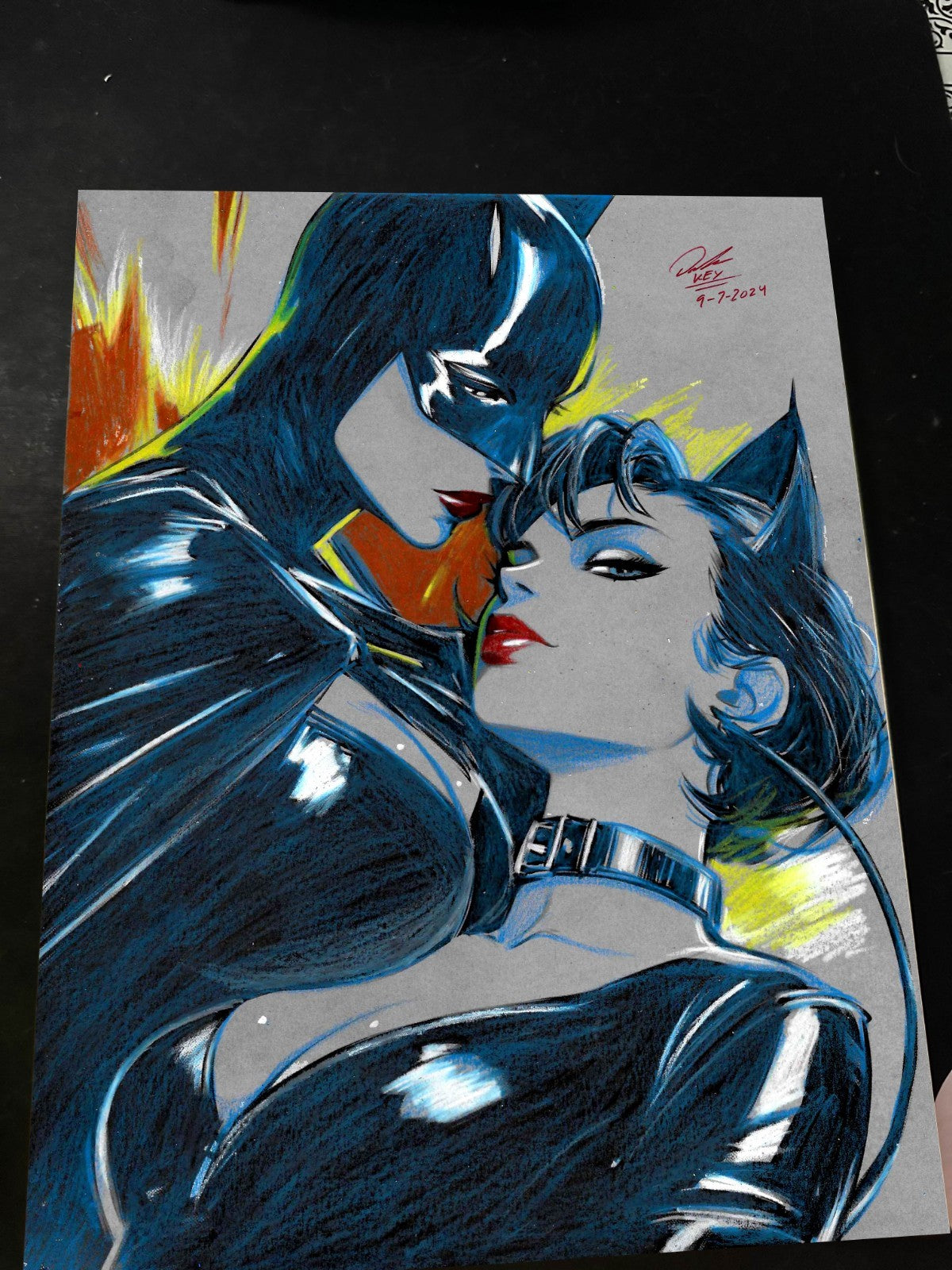 Batgirl & Catwoman Art Print Signed 8.5x11 | Art by Keyeske