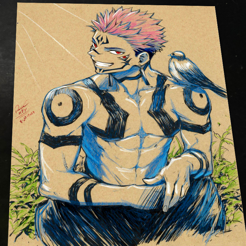 Sukuna Jujutsu Kaisen Art Print Signed 8.5x11 | Art by Keyeske