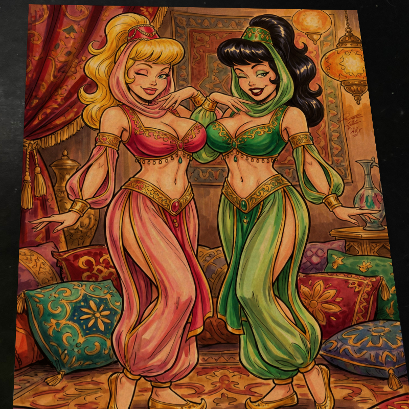 Jeannie Twins Original Art Print Signed 8.5x11 | Art by Keyeske
