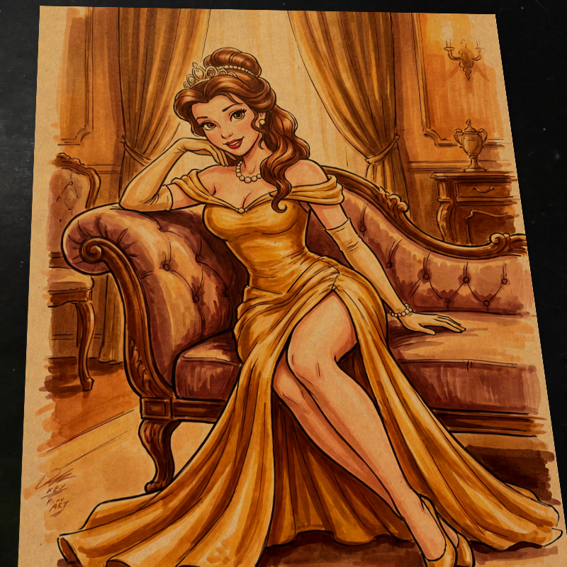 Belle Disney Beauty and the Beast Art Print Signed 8.5x11 | Art by Keyeske