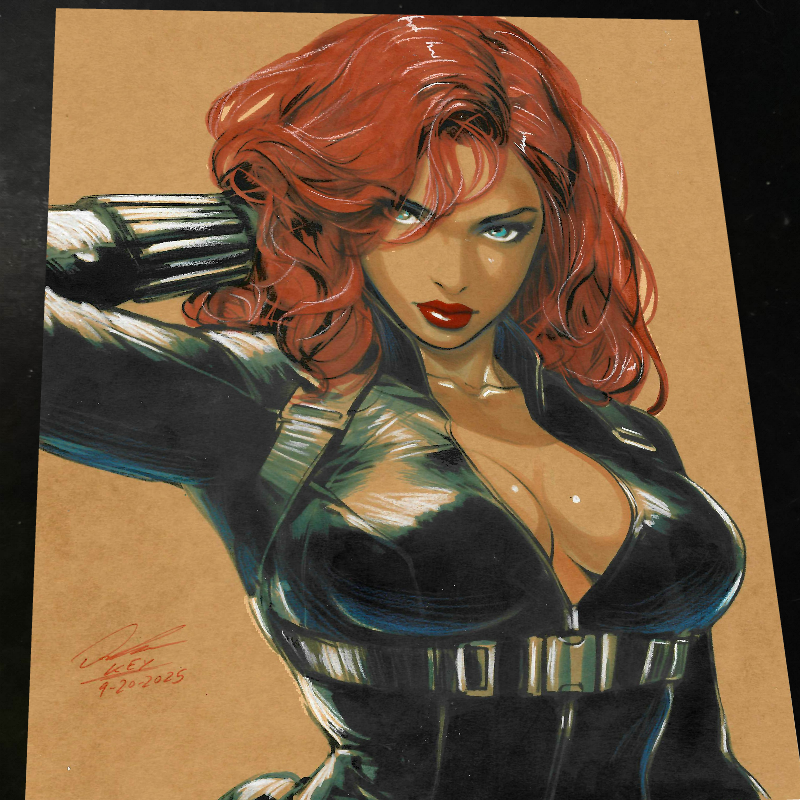 Black Widow Marvel Arm Raised Portrait Art Print Signed 8.5x11 | Art by Keyeske