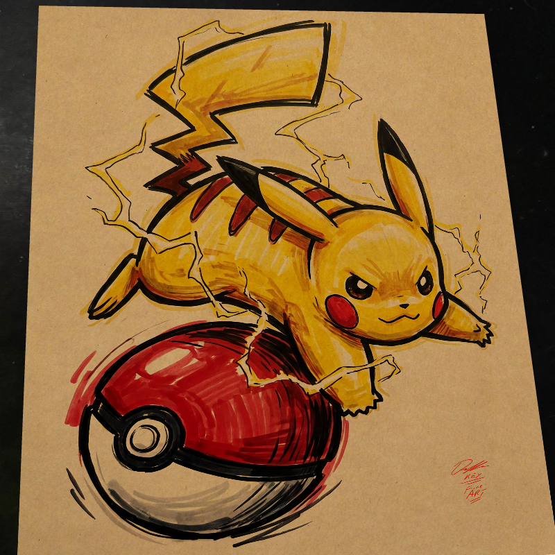 Pikachu Pokemon Art Print Signed 8.5x11 | Art by Keyeske