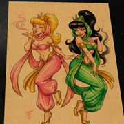 Jeannie Twins Original Art Print Signed 8.5x11 | Art by Keyeske