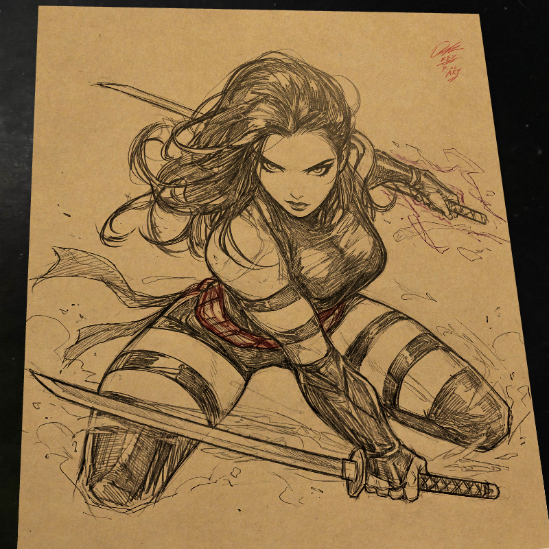 Psylocke Art Print Signed 8.5x11 | Art by Keyeske