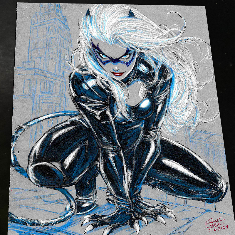 Black Cat Art Print Signed 8.5x11 | Art by Keyeske