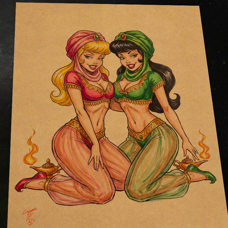 Jeannie Twins Original Art Print Signed 8.5x11 | Art by Keyeske