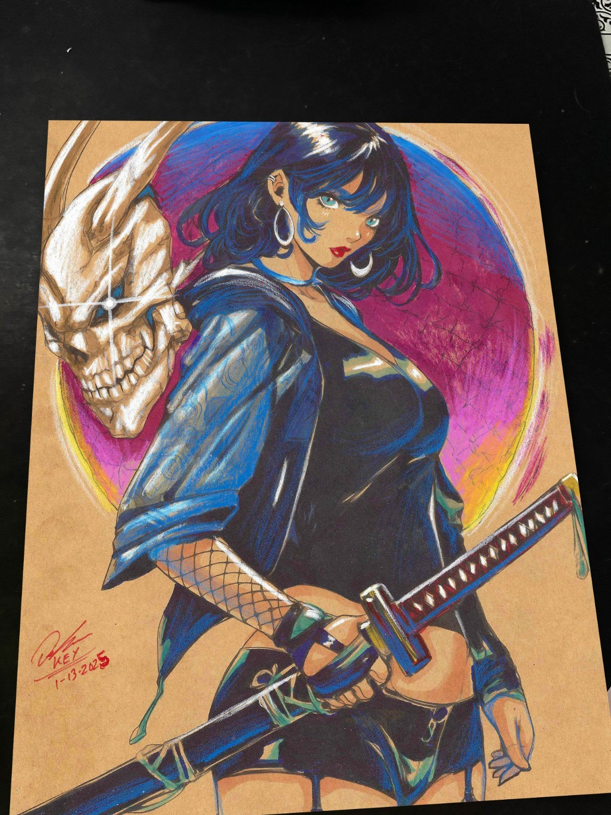 Sword Girl Original Art Print Signed 8.5x11 | Art by Keyeske