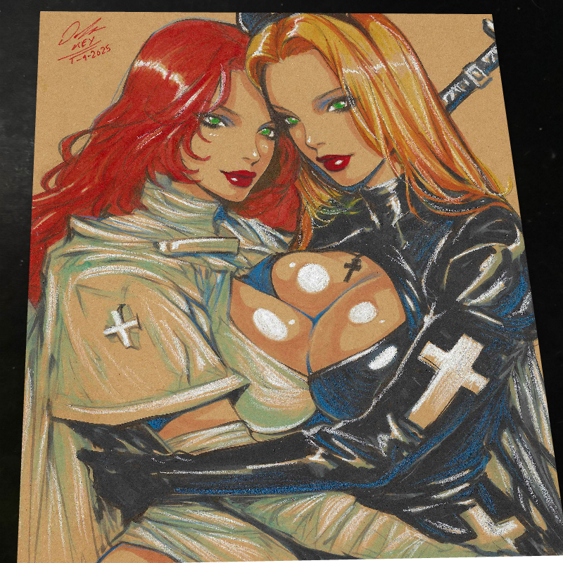 Heaven & Hell Twins Art Print Signed 8.5x11 | Art by Keyeske