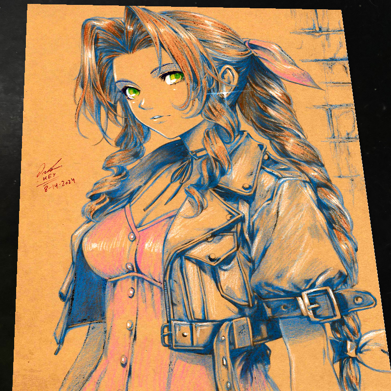 Aerith Gainsborough Final Fantasy Art Print Signed 8.5x11 | Art by Keyeske
