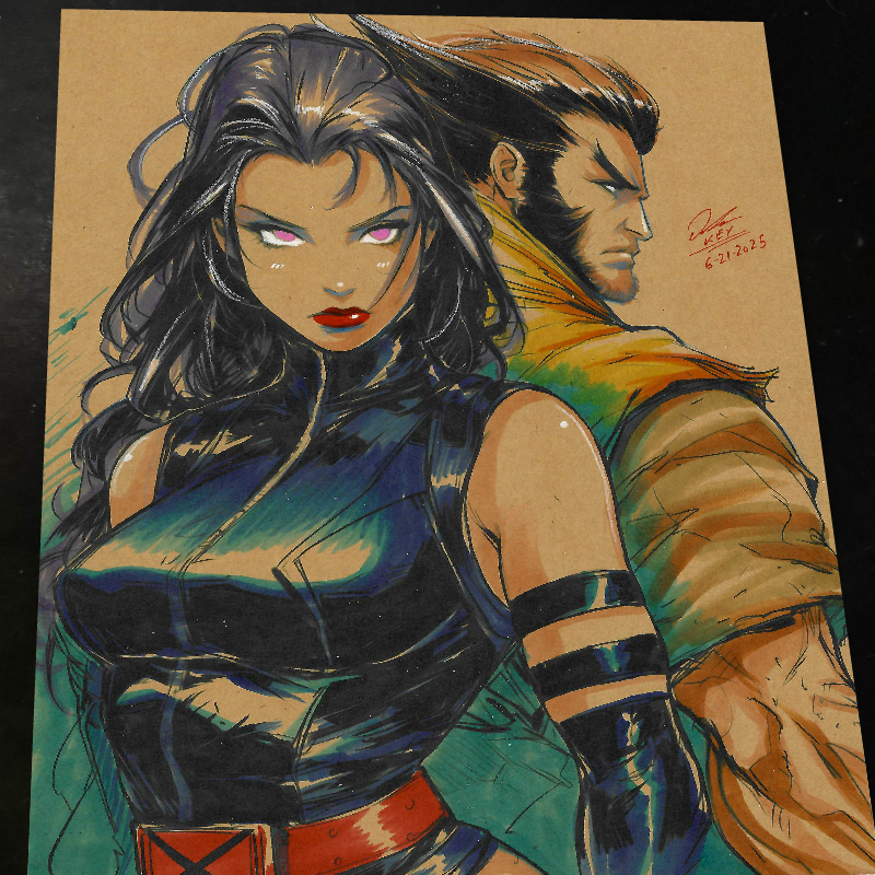 Psylocke & Wolverine - Marvel art print by Keyeske