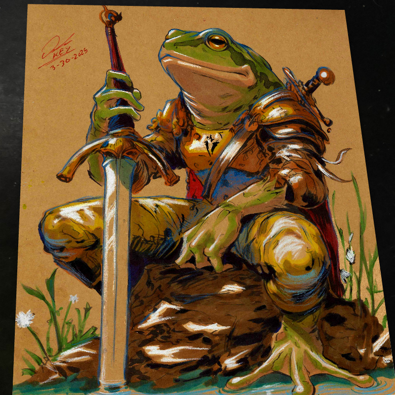 Frog King Original Art Print Signed 8.5x11 | Art by Keyeske