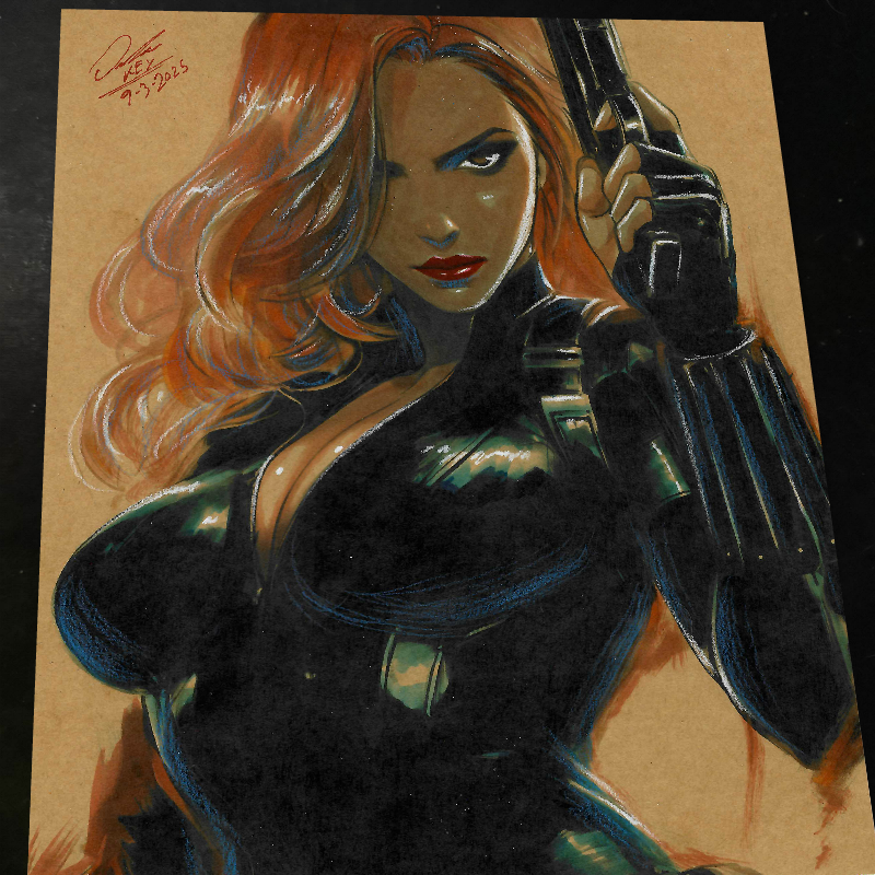 Black Widow Marvel Raised Pistol Art Print Signed 8.5x11 | Art by Keyeske