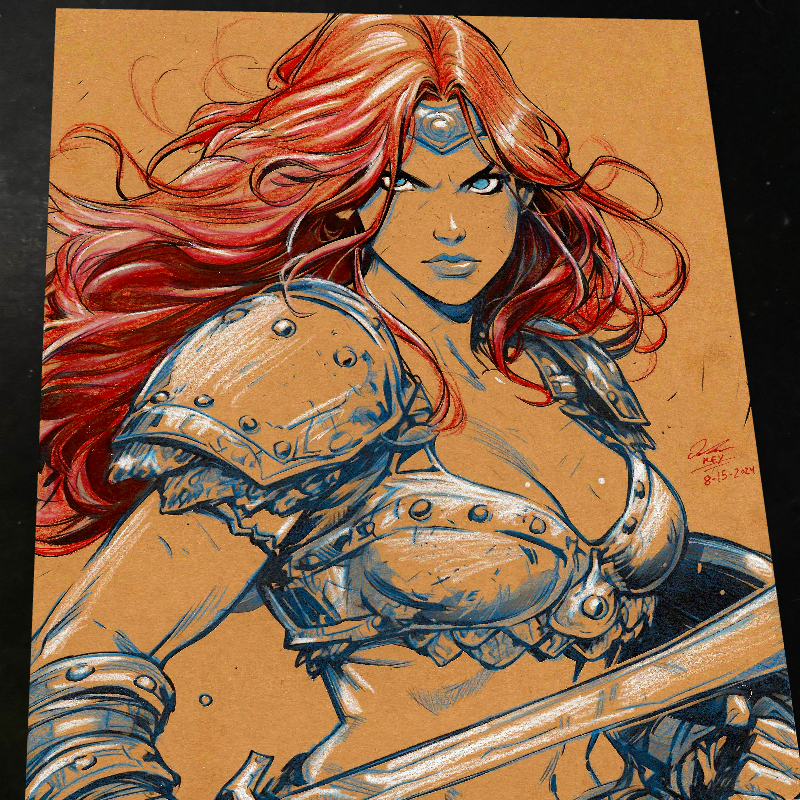 Red Sonja Art Print Signed 8.5x11 | Art by Keyeske