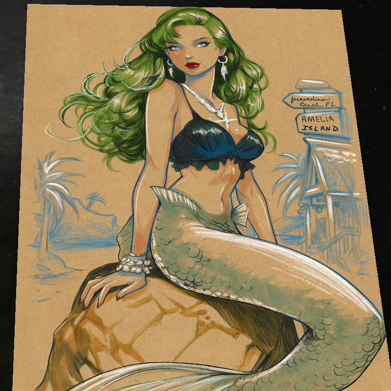Mermaid Girl Original Art Print Signed 8.5x11 | Art by Keyeske