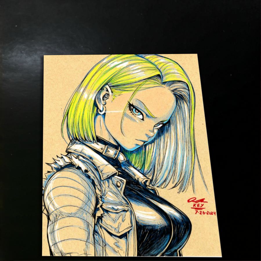 Android 18 Dragon Ball Art Print Signed 12x18 | Art by Keyeske