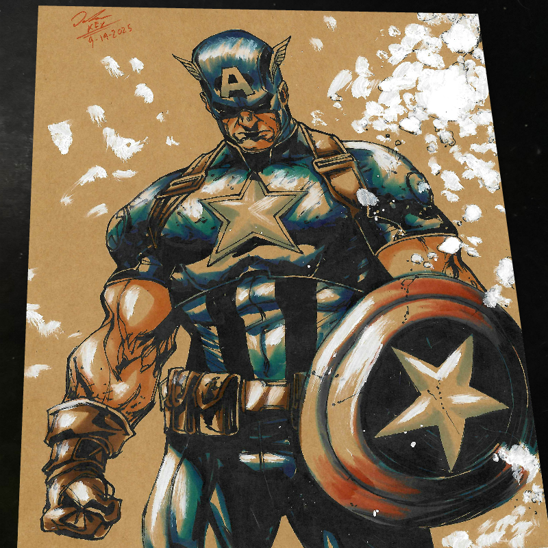 Captain America Art Print Signed 8.5x11 | Art by Keyeske