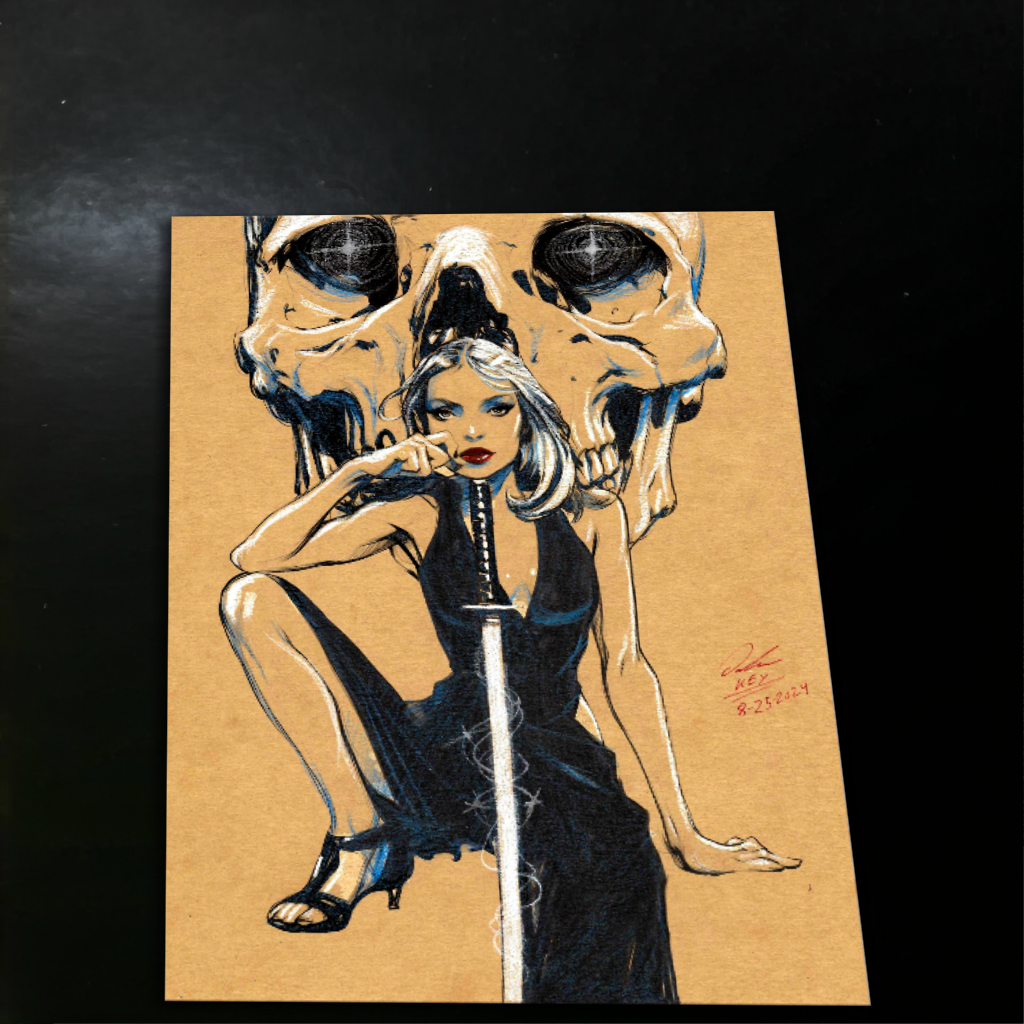 Skull Girl Original Art Print Signed 8.5x11 | Art by Keyeske