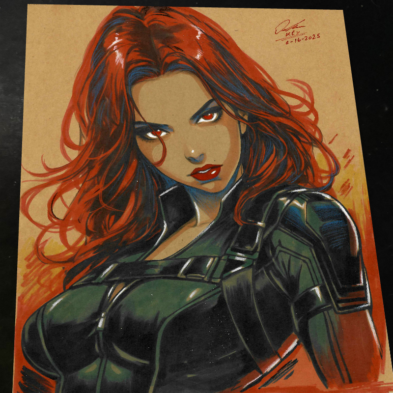 Black Widow Marvel Red Eyes Portrait Art Print Signed 8.5x11 | Art by Keyeske