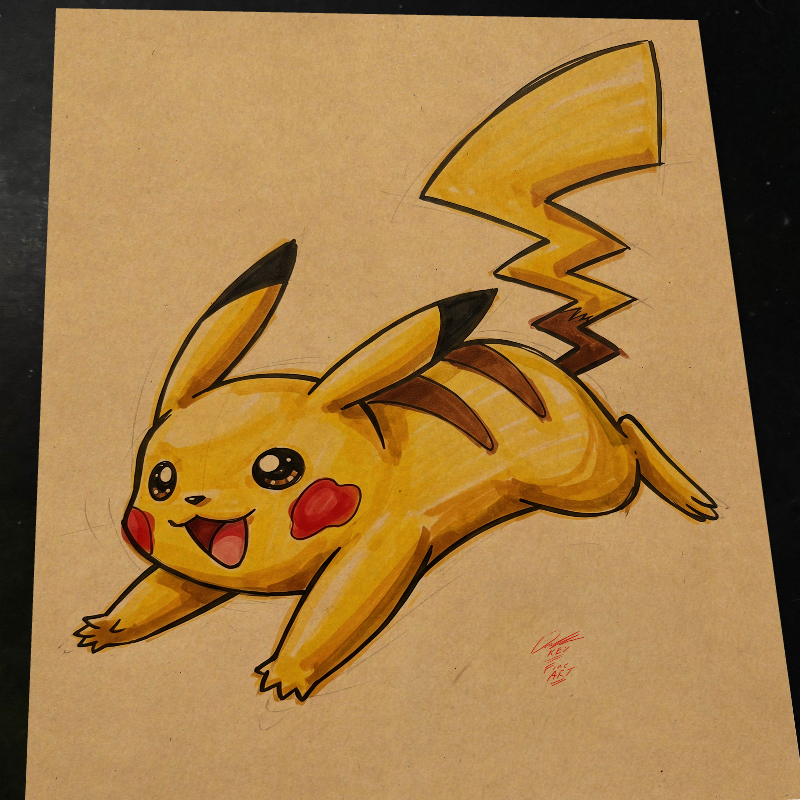 Pikachu Pokemon Art Print Signed 8.5x11 | Art by Keyeske