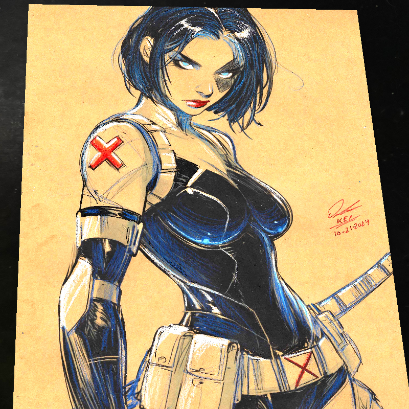 Domino X-Men Art Print Signed 8.5x11 | Art by Keyeske