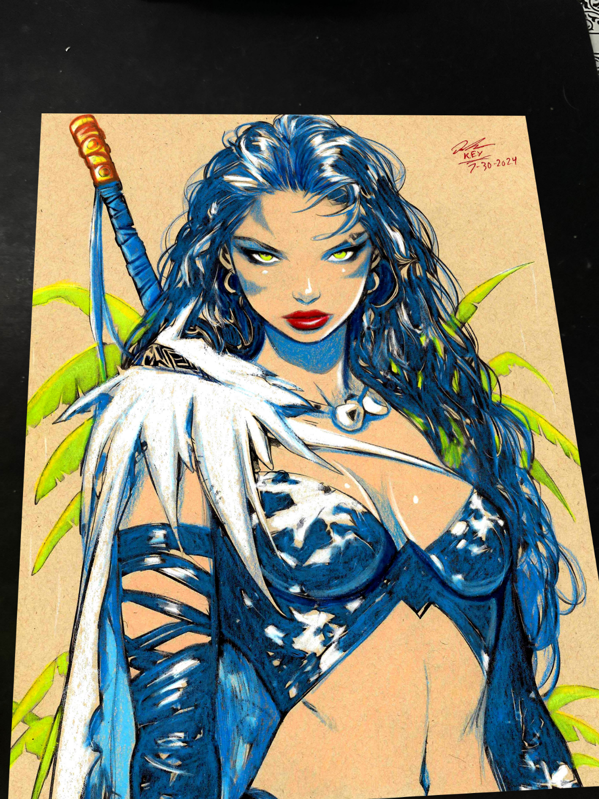 Jungle Warrior Woman Original Art Print Signed 8.5x11 | Art by Keyeske
