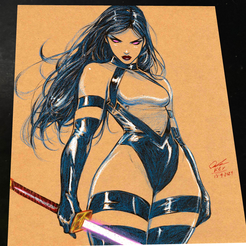 Psylocke Art Print Signed 8.5x11 | Art by Keyeske