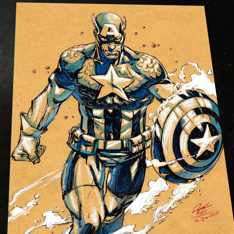 Captain America Art Print Signed 8.5x11 | Art by Keyeske