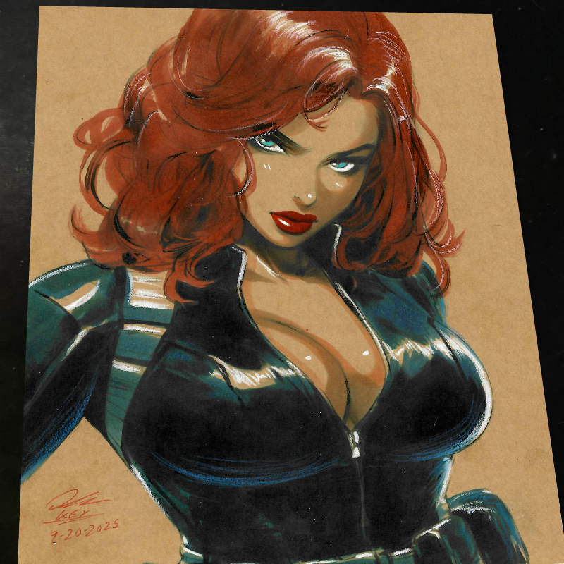 Black Widow Marvel Red Bob Portrait Art Print Signed 8.5x11 | Art by Keyeske