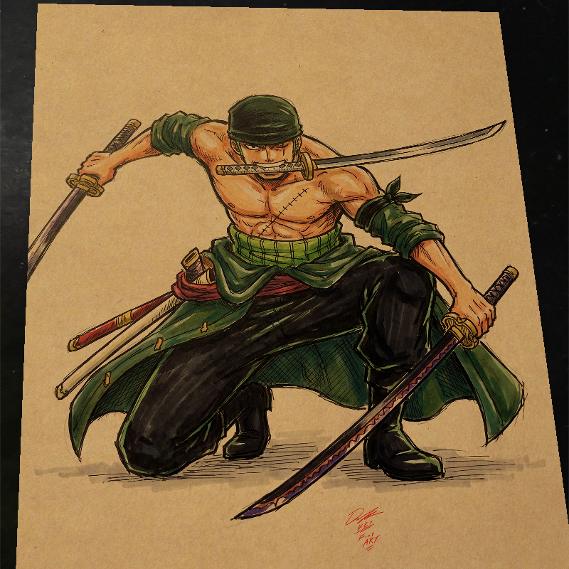 Zoro One Piece Art Print Signed 8.5x11 | Art by Keyeske