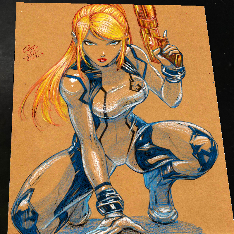 Zero Suit Samus Aran Super Metroid Art Print Signed 8.5x11 | Art by Keyeske