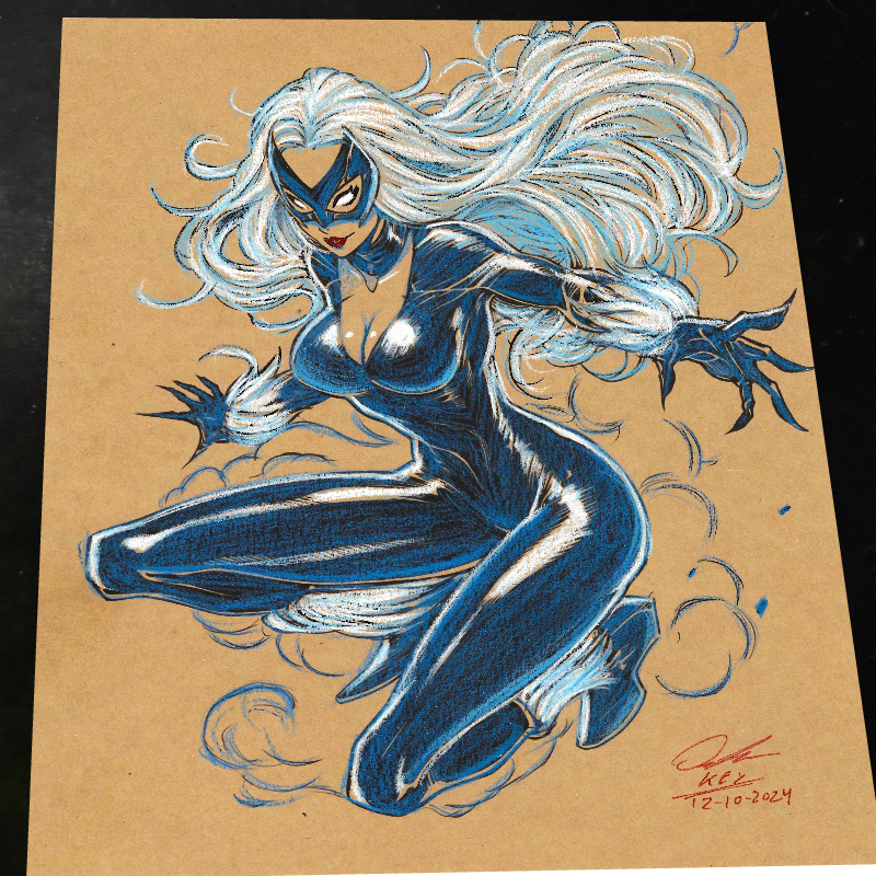 Black Cat Art Print Signed 8.5x11 | Art by Keyeske