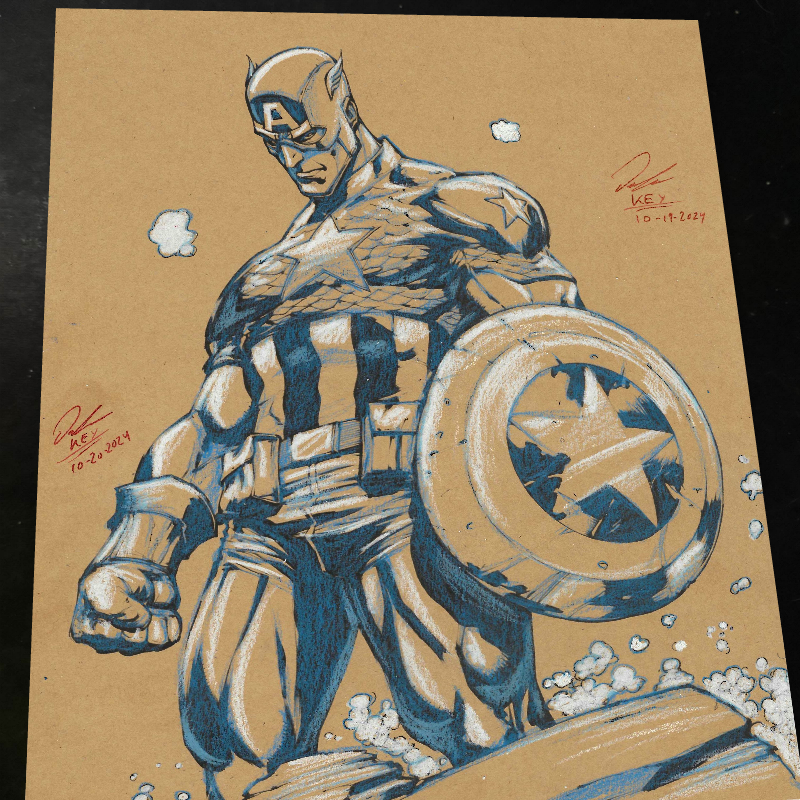 Captain America Art Print Signed 8.5x11 | Art by Keyeske