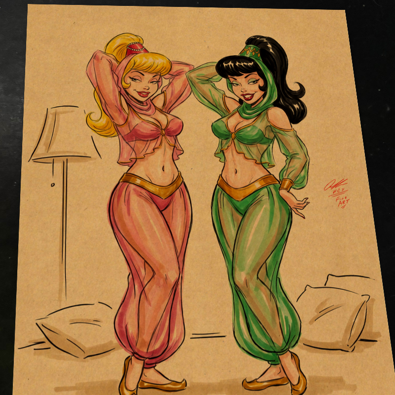 Jeannie Twins Original Art Print Signed 8.5x11 | Art by Keyeske