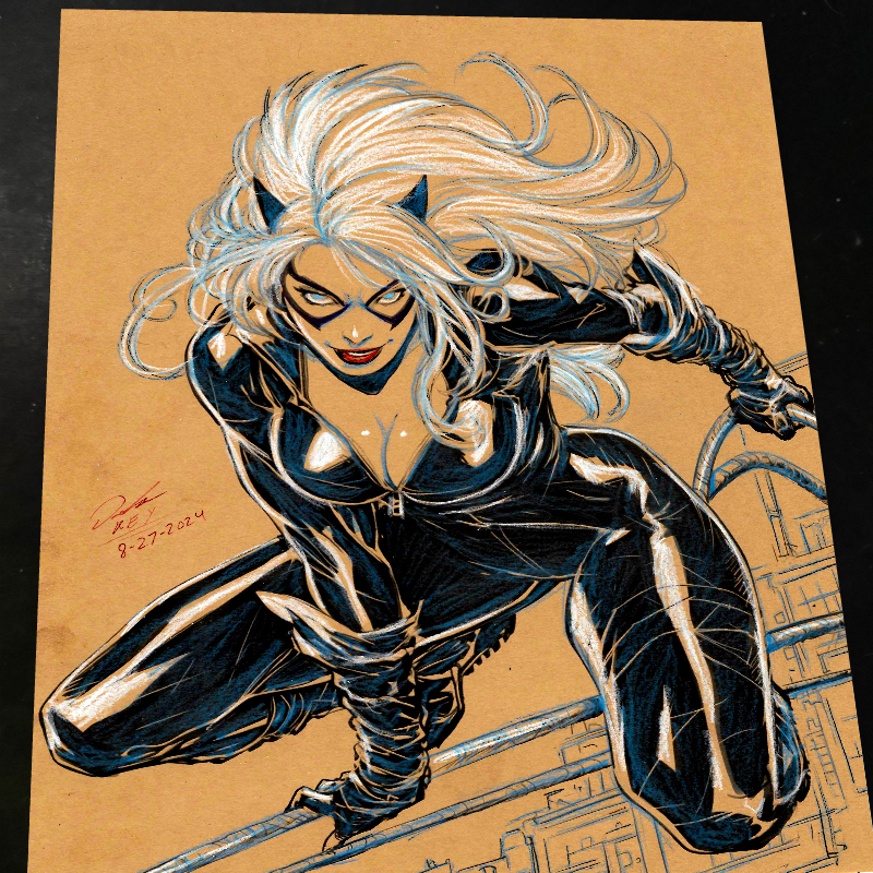 Black Cat Art Print Signed 8.5x11 | Art by Keyeske