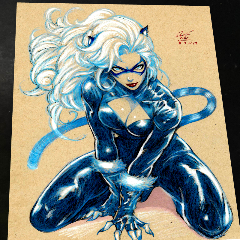 Black Cat Art Print Signed 8.5x11 | Art by Keyeske
