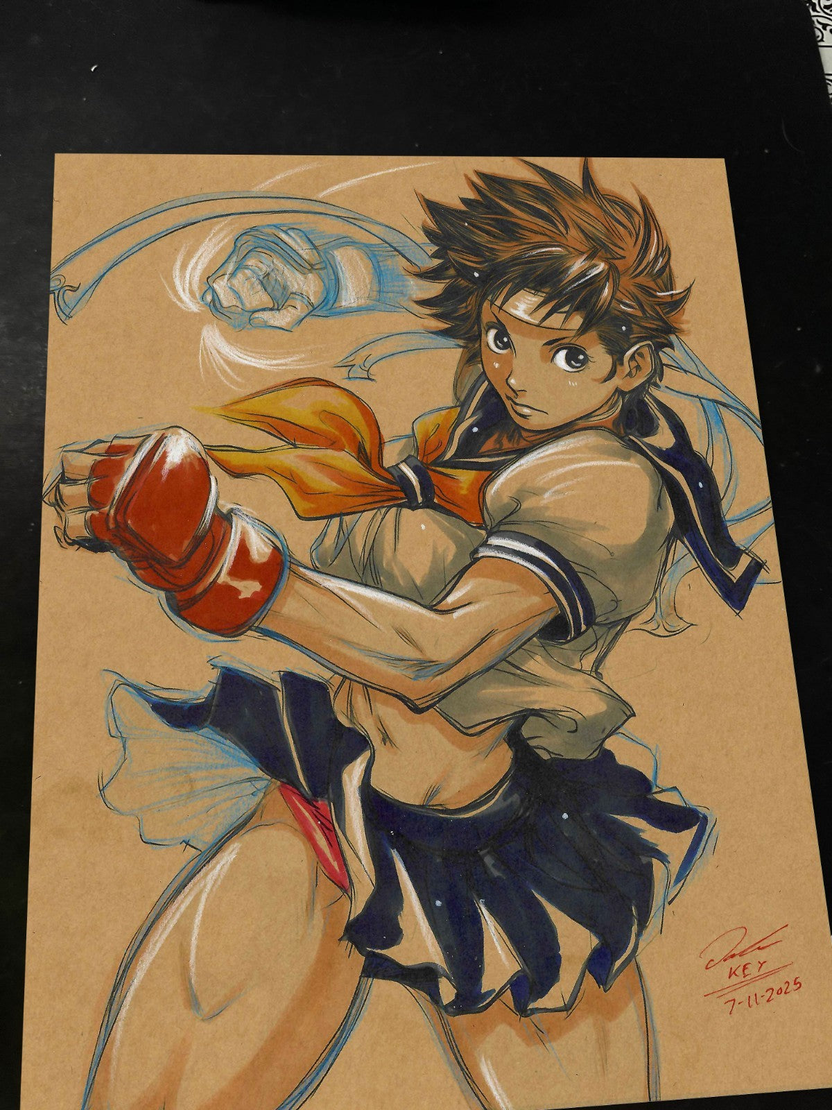 Sakura Kasugano Street Fighter Art Print Signed 8.5x11 by Keyeske