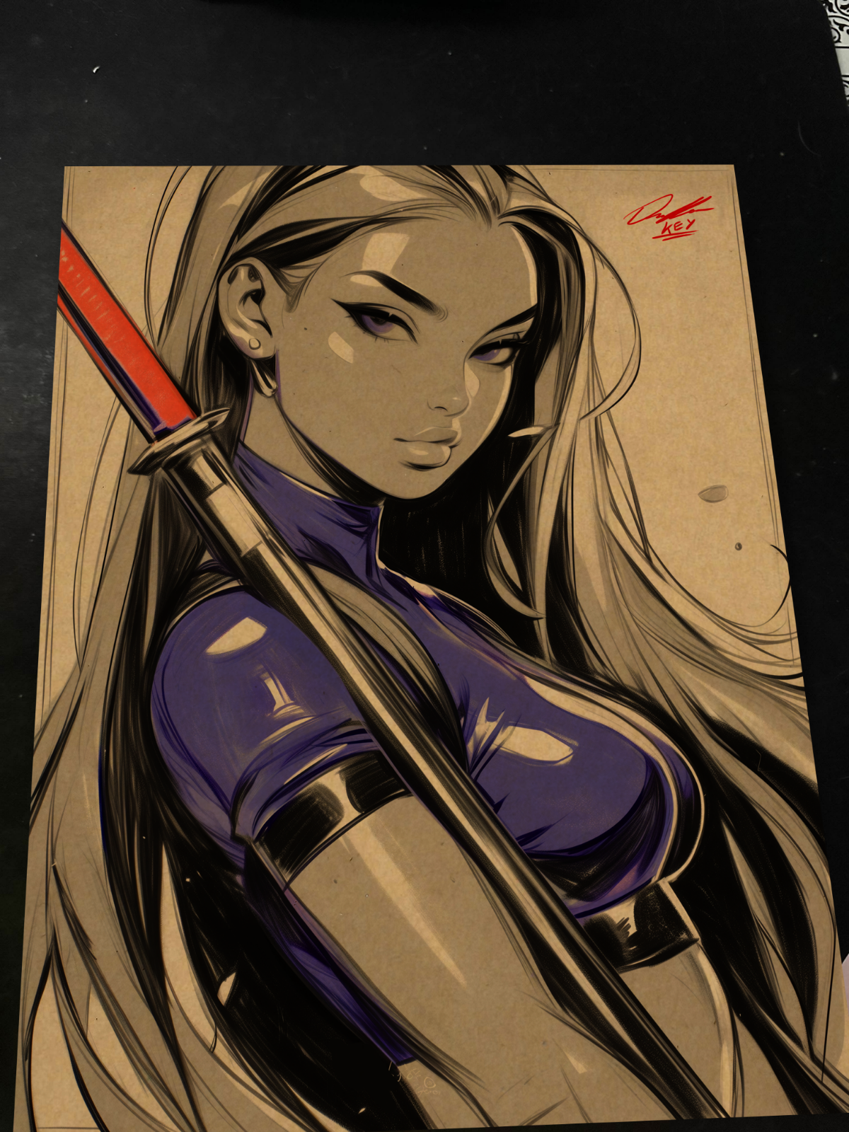 Psylocke Art Print Signed 8.5x11 | Art by Keyeske
