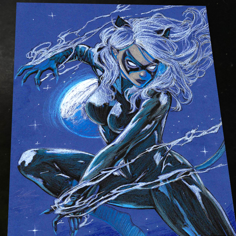 Black Cat Art Print Signed 8.5x11 | Art by Keyeske