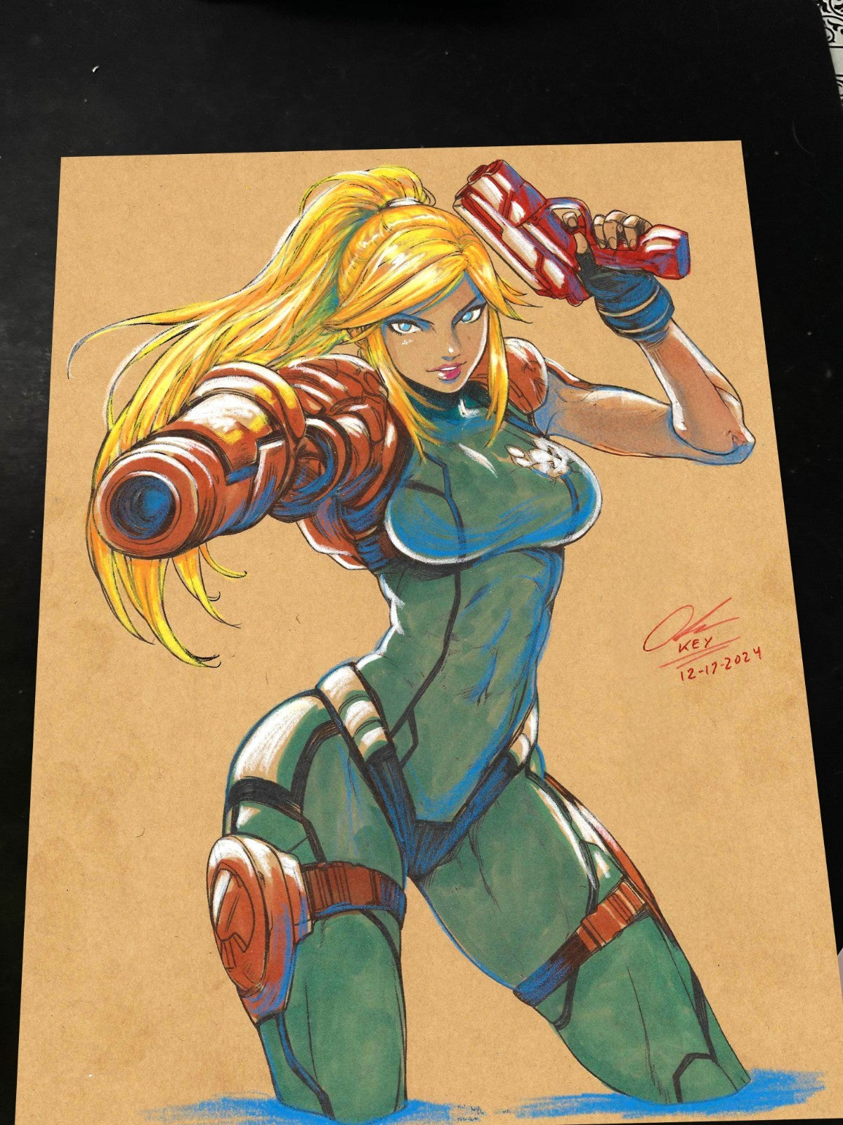 Zero Suit Samus Aran Super Metroid Art Print Signed 8.5x11 | Art by Keyeske