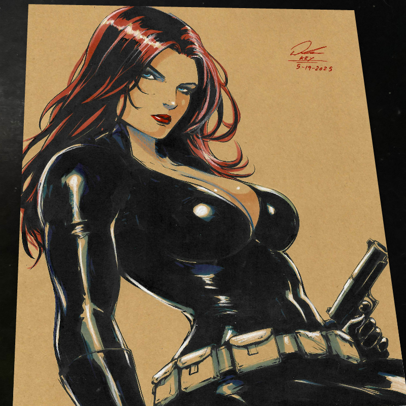 Black Widow Marvel Pistol at Hip Art Print Signed 8.5x11 | Art by Keyeske