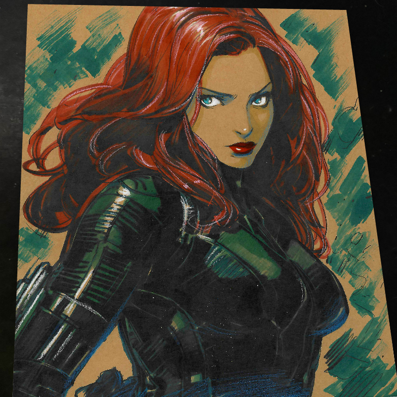 Black Widow Marvel Pistol at Hip Art Print Signed 8.5x11 | Art by Keyeske
