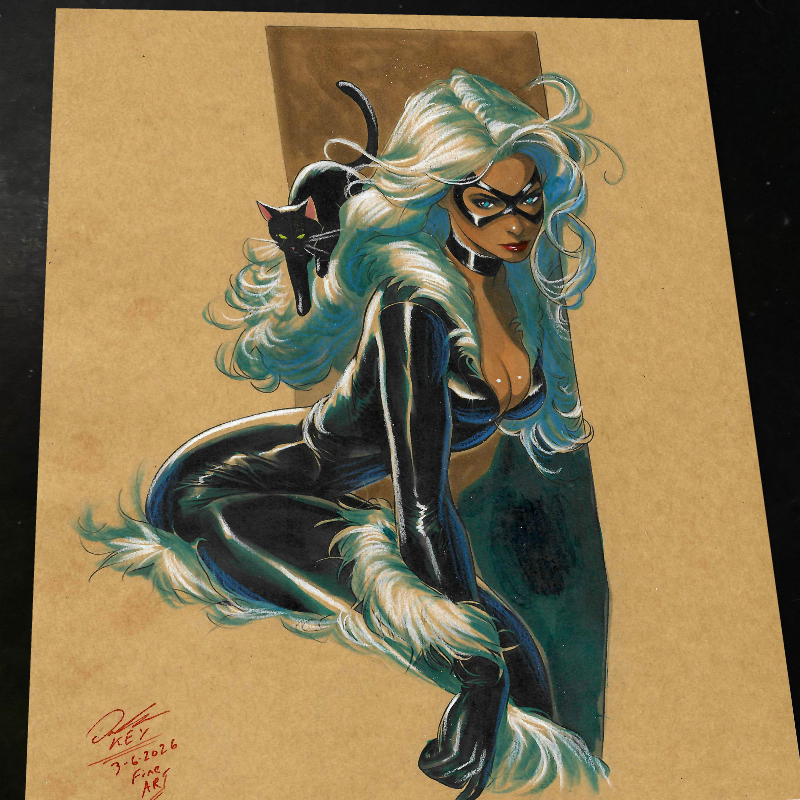 Black Cat Art Print Signed 8.5x11 | Art by Keyeske