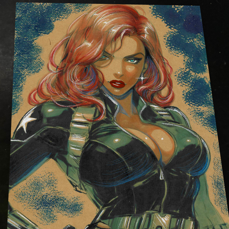 Black Widow Marvel Star Shoulder Art Print Signed 8.5x11 | Art by Keyeske