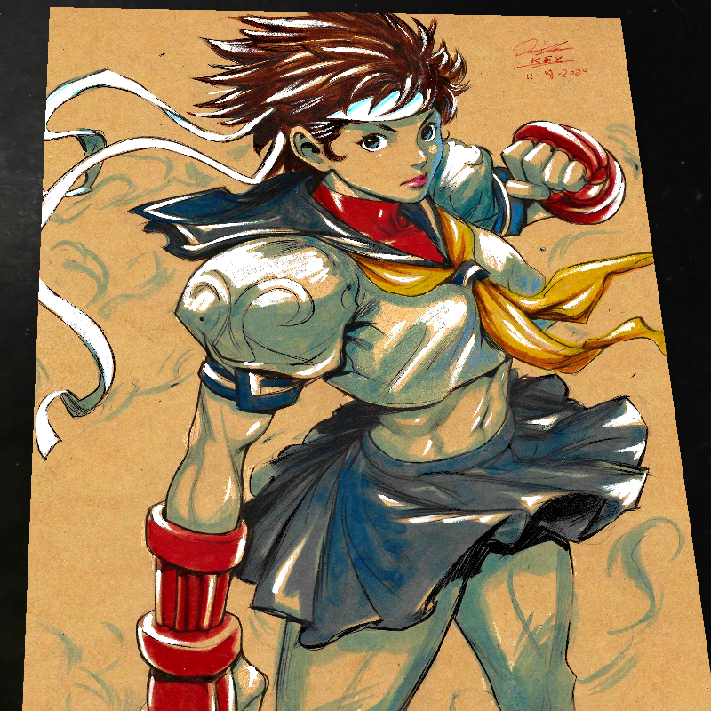 Sakura Kasugano Street Fighter Art Print Signed 8.5x11 by Keyeske