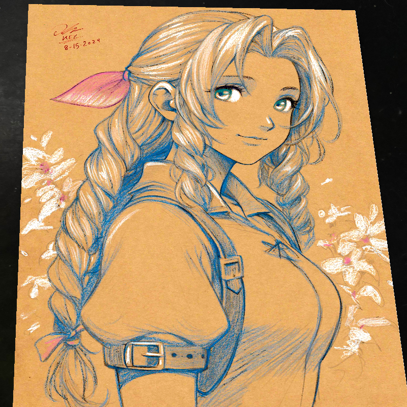 Aerith Gainsborough Final Fantasy Art Print Signed 8.5x11 | Art by Keyeske