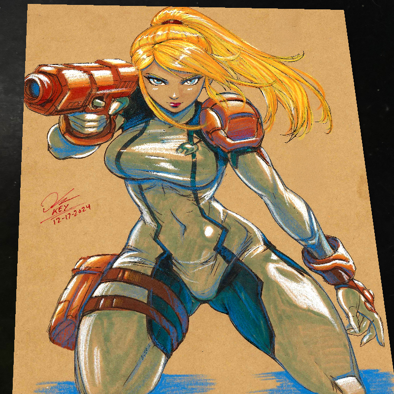 Zero Suit Samus Aran Super Metroid Art Print Signed 8.5x11 | Art by Keyeske